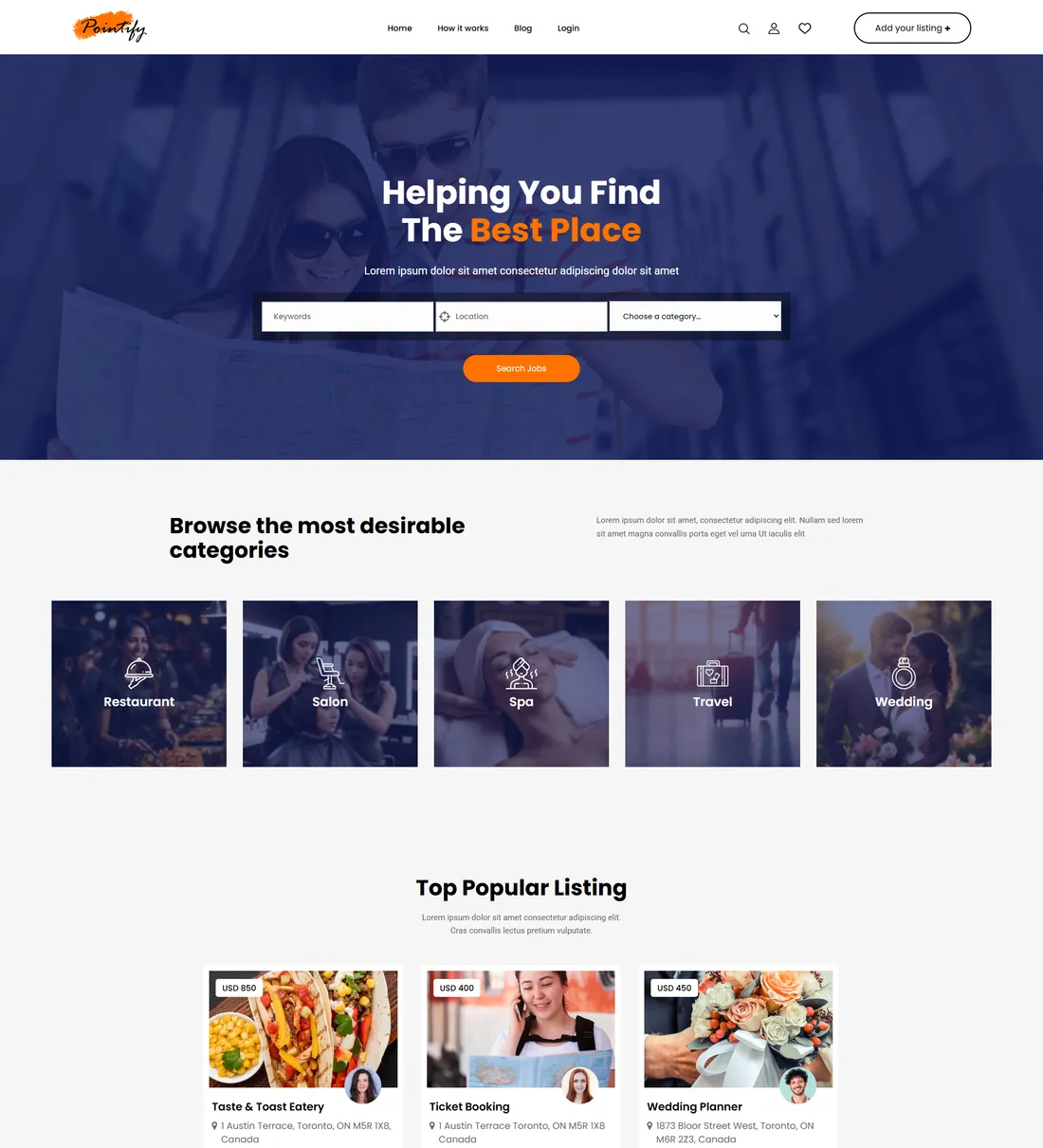 Pointify WordPress listing directory theme preview